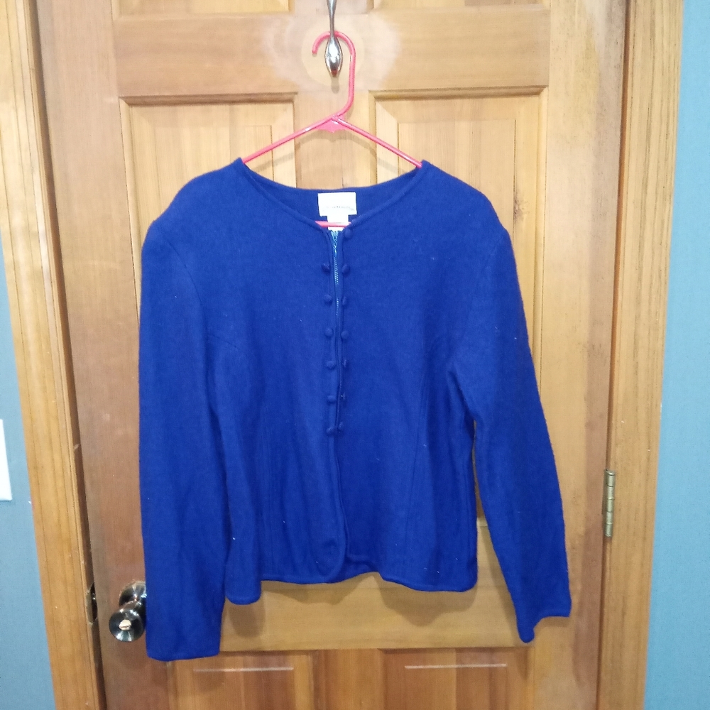 Susan Bristol 100% wool zip up blue purple sweater size M